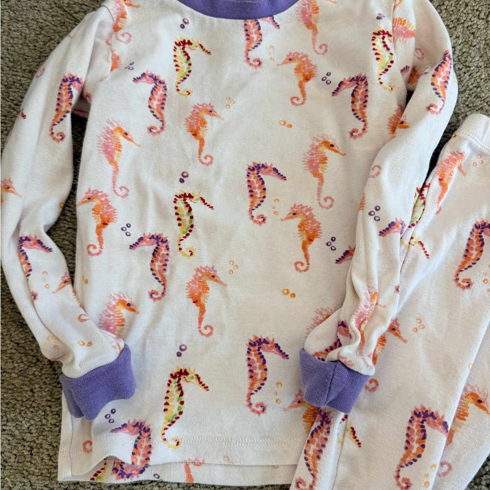Burt's Bees Kids Pajama Set - Purple and Orange Seahorse Print
